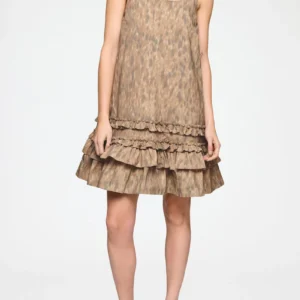 Printed Stretch Cotton U-neck Mini Dress