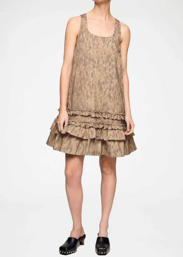 Printed Stretch Cotton U-neck Mini Dress