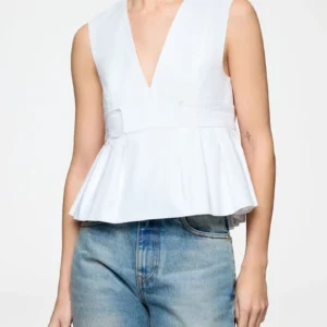 Stretch Cotton V-neck Pocket Blouse