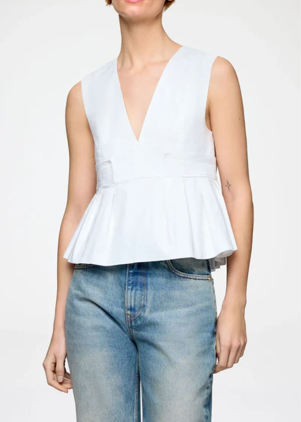 Stretch Cotton V-neck Pocket Blouse