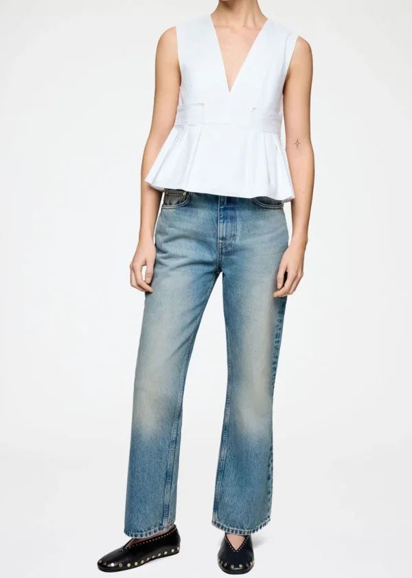 Stretch Cotton V-neck Pocket Blouse