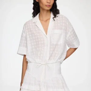 Broderie Anglaise Cropped Bowling Shirt