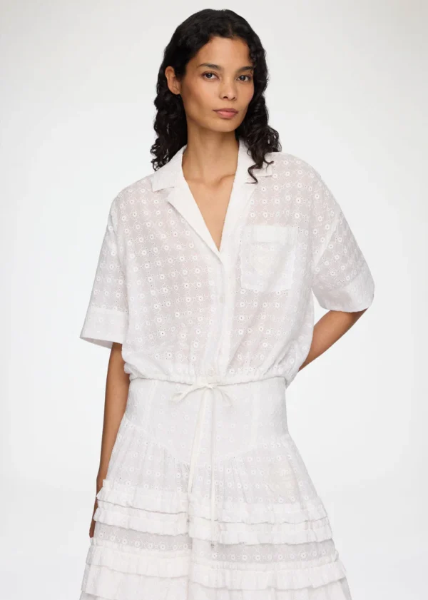 Broderie Anglaise Cropped Bowling Shirt