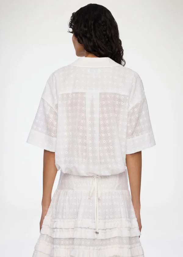 Broderie Anglaise Cropped Bowling Shirt