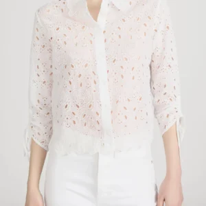 The Paisley Eyelet Cinch Sleeve Shirt